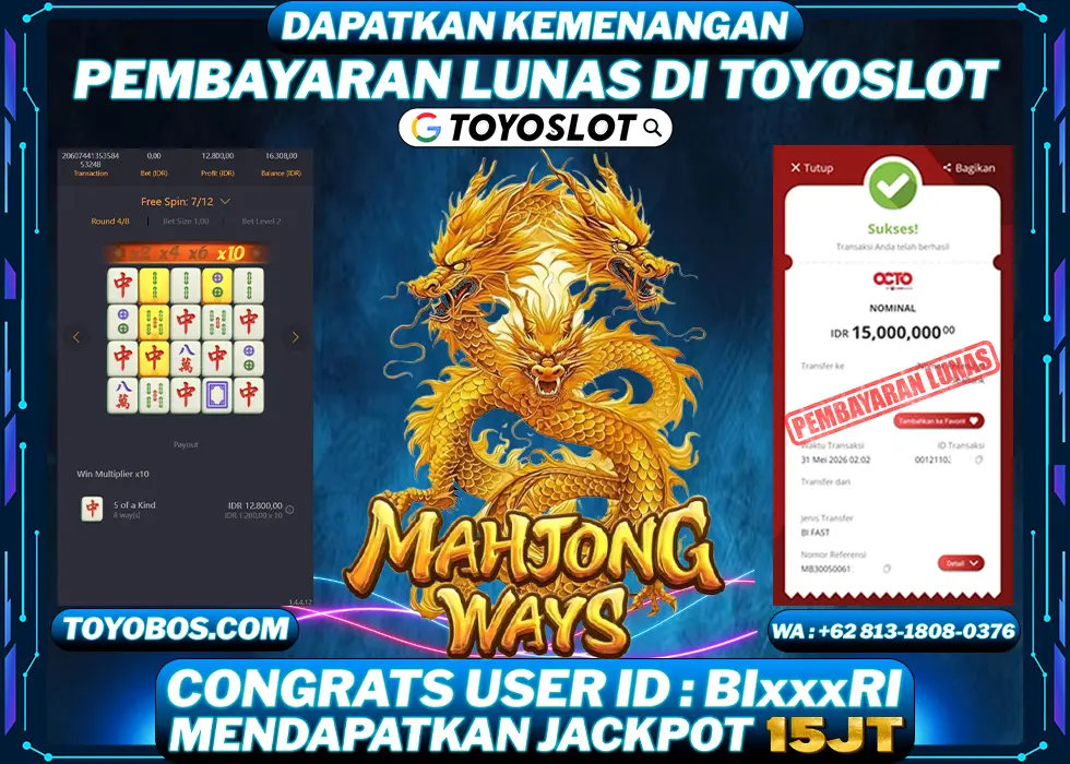 TOYOSLOT - BUKTI KEMENANGAN Mahjong Ways Rp15,000,000,- LUNAS